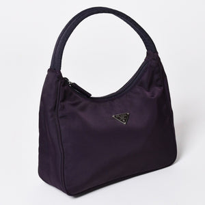 極美品 PRADA プラダ ホーボー ハンドバッグ MV515 トライアングルロゴ 三角ロゴプレート ナイロン パープル 中古 4a002853