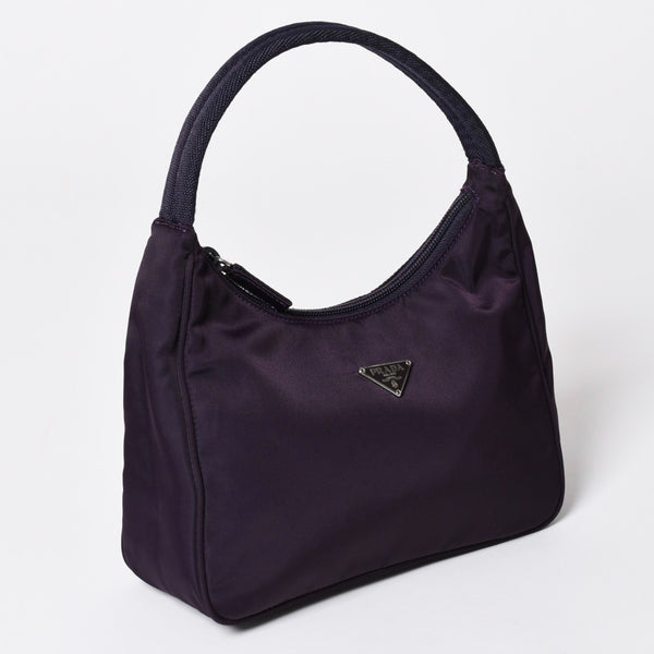 極美品 PRADA プラダ ホーボー ハンドバッグ MV515 トライアングルロゴ 三角ロゴプレート ナイロン パープル 中古 4a002853