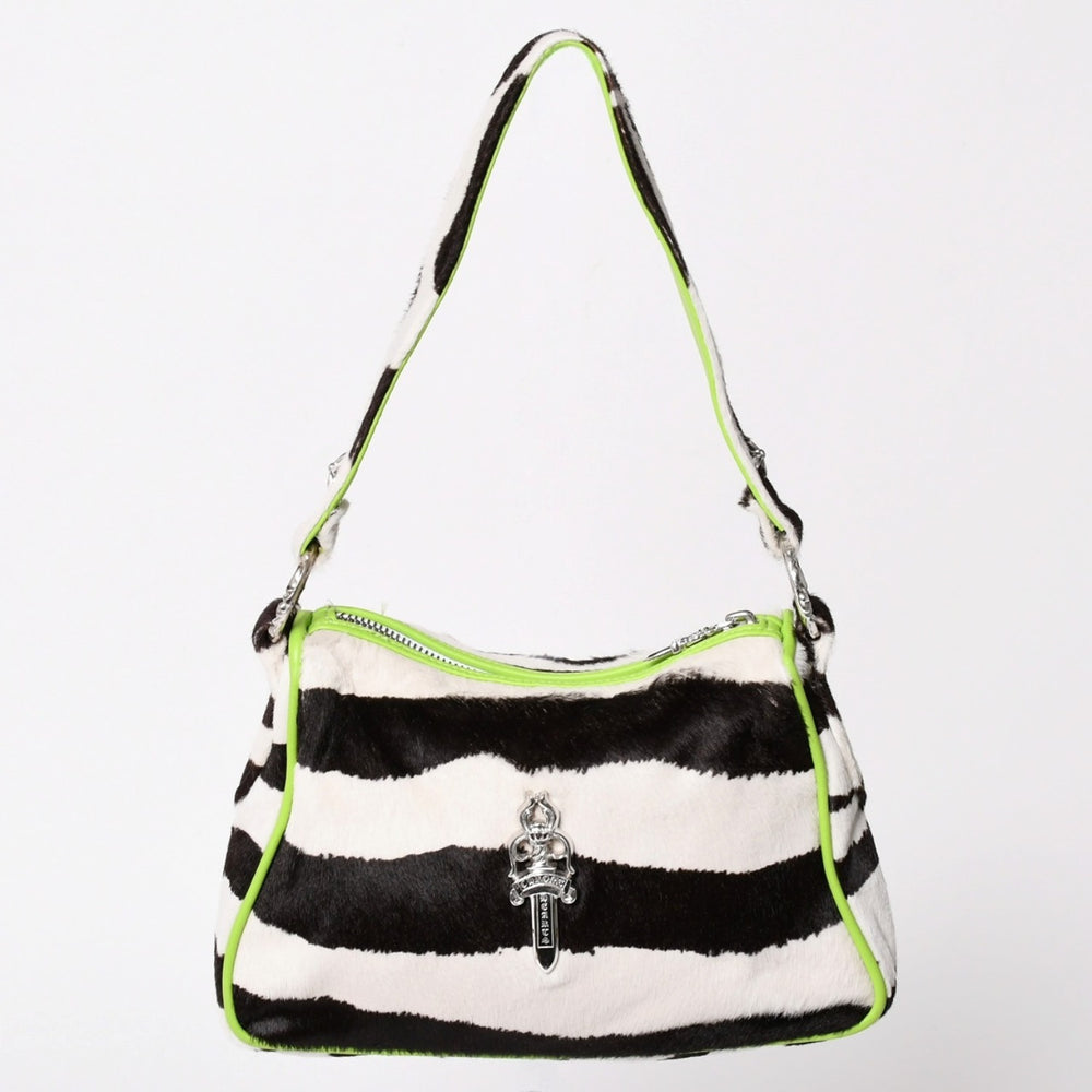 Like new CHROME HEARTS Pony Hair Chicken Nugget One Shoulder Bag Zebra Dagger Haraco Silver Hardware Used 4a003119