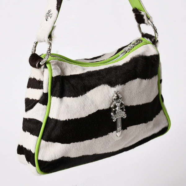 新品同様 CHROME HEARTS クロムハーツ ポニーヘア チキンナゲット ワンショルダーバッグ ゼブラ ダガー ハラコ シルバー金具 中古 4a003119