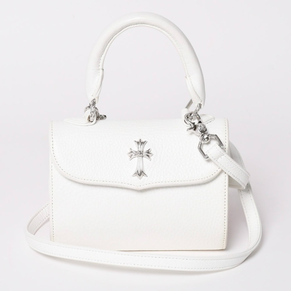 極美品 CHROME HEARTS クロムハーツ ドッグアダムス CHクロス 2WAYバッグ ダガージップ レザー シルバ−925 ホワイト 中古 4a003115