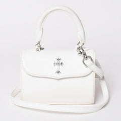 極美品 CHROME HEARTS クロムハーツ ドッグアダムス CHクロス 2WAYバッグ ダガージップ レザー シルバ−925 ホワイト 中古 4a003115
