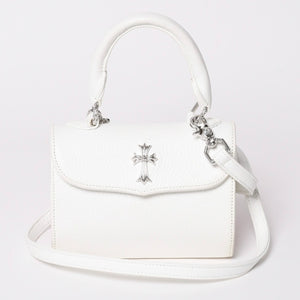 極美品 CHROME HEARTS クロムハーツ ドッグアダムス CHクロス 2WAYバッグ ダガージップ レザー シルバ−925 ホワイト 中古 4a003115