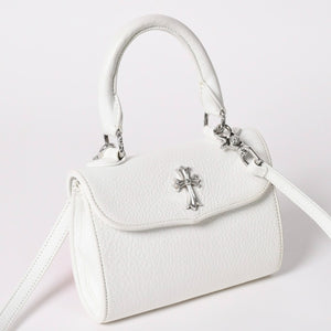 極美品 CHROME HEARTS クロムハーツ ドッグアダムス CHクロス 2WAYバッグ ダガージップ レザー シルバ−925 ホワイト 中古 4a003115