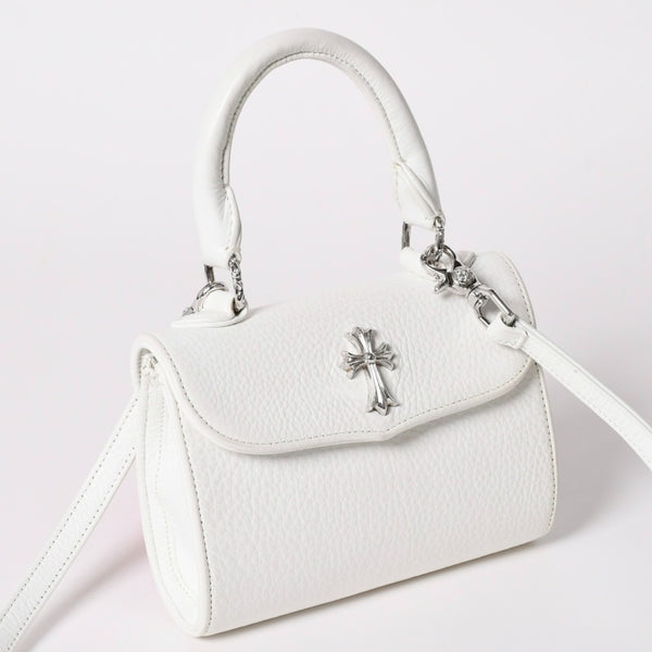 極美品 CHROME HEARTS クロムハーツ ドッグアダムス CHクロス 2WAYバッグ ダガージップ レザー シルバ−925 ホワイト 中古 4a003115