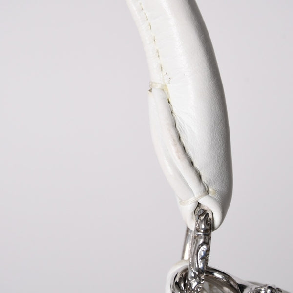 極美品 CHROME HEARTS クロムハーツ ドッグアダムス CHクロス 2WAYバッグ ダガージップ レザー シルバ−925 ホワイト 中古 4a003115