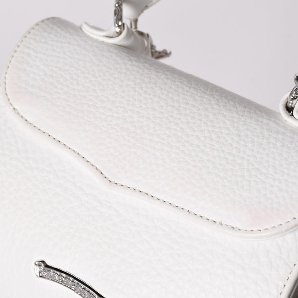 極美品 CHROME HEARTS クロムハーツ ドッグアダムス CHクロス 2WAYバッグ ダガージップ レザー シルバ−925 ホワイト 中古 4a003115