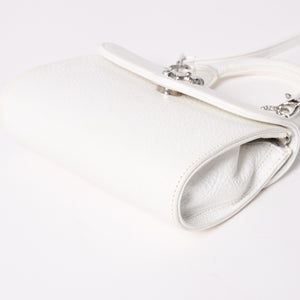 極美品 CHROME HEARTS クロムハーツ ドッグアダムス CHクロス 2WAYバッグ ダガージップ レザー シルバ−925 ホワイト 中古 4a003115