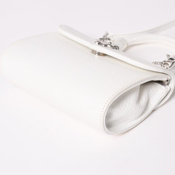 極美品 CHROME HEARTS クロムハーツ ドッグアダムス CHクロス 2WAYバッグ ダガージップ レザー シルバ−925 ホワイト 中古 4a003115