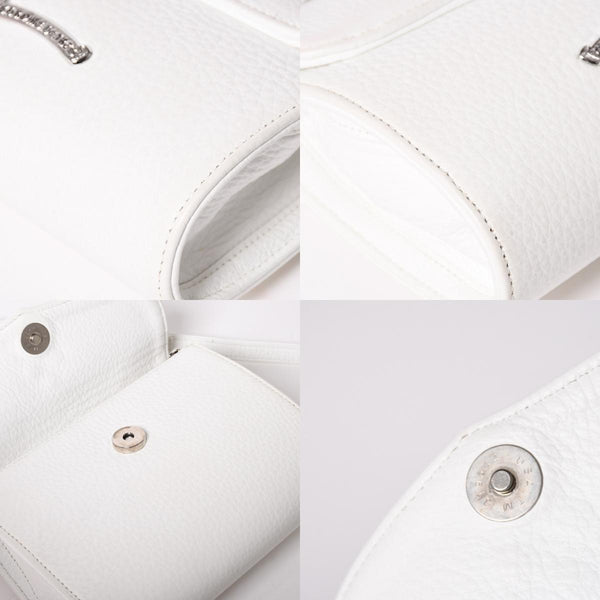 極美品 CHROME HEARTS クロムハーツ ドッグアダムス CHクロス 2WAYバッグ ダガージップ レザー シルバ−925 ホワイト 中古 4a003115