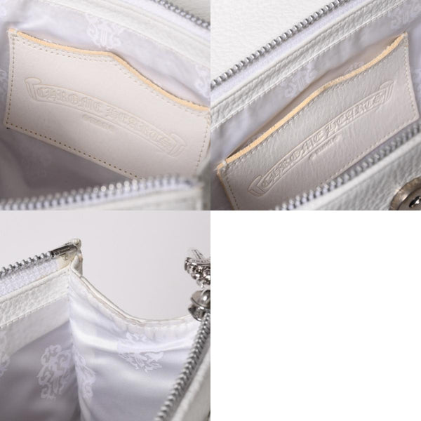 極美品 CHROME HEARTS クロムハーツ ドッグアダムス CHクロス 2WAYバッグ ダガージップ レザー シルバ−925 ホワイト 中古 4a003115