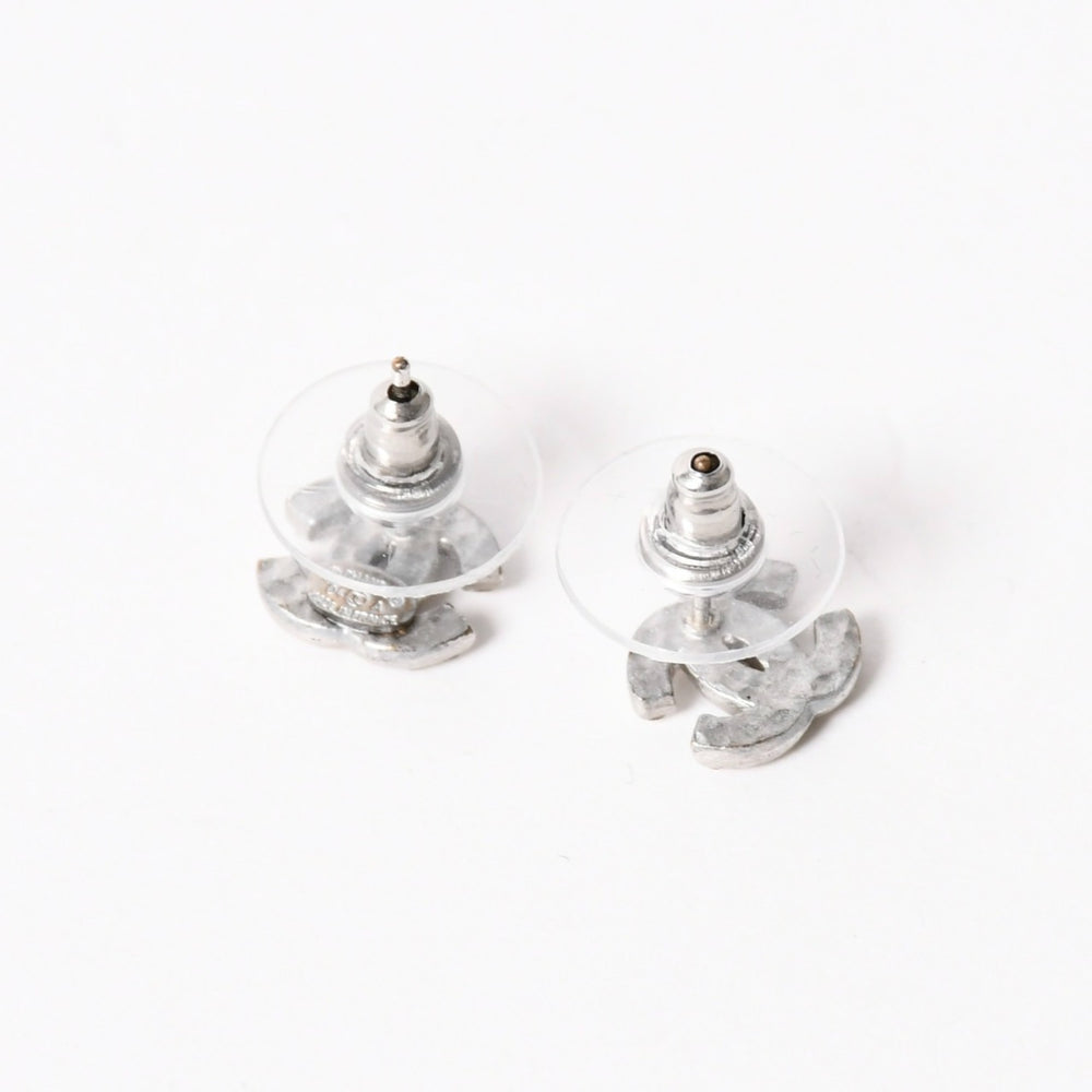 Very Good Condition CHANEL Coco Mark Earrings Weight Approximately 1.58g 06A Engraved Rhinestone Metal Silver Clear Binaural Used 4a003135