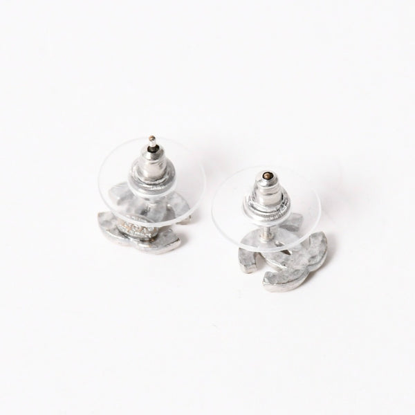 極美品 CHANEL シャネル ココマーク ピアス 重量約1.58g 06A刻印 ラインストーン メタル シルバー クリア 両耳用 中古 4a003135
