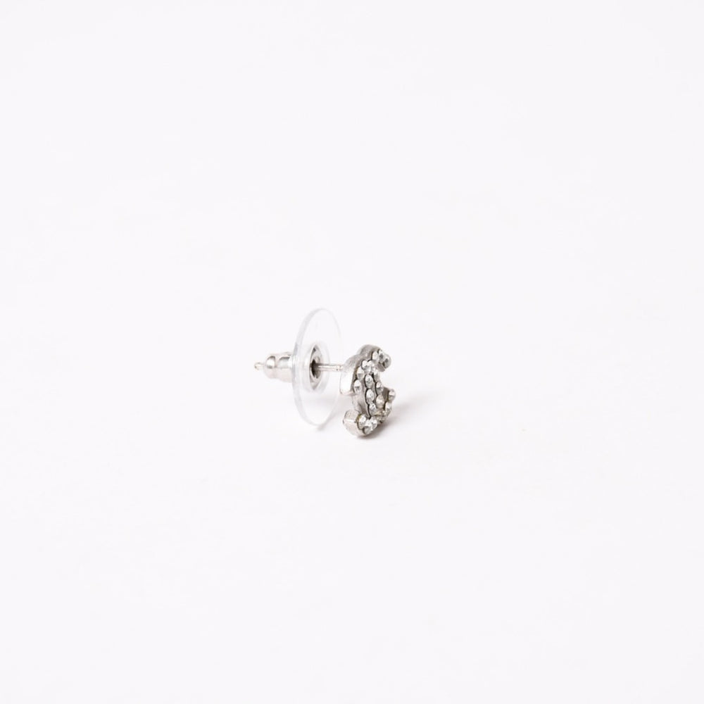 Very Good Condition CHANEL Coco Mark Earrings Weight Approximately 1.58g 06A Engraved Rhinestone Metal Silver Clear Binaural Used 4a003135