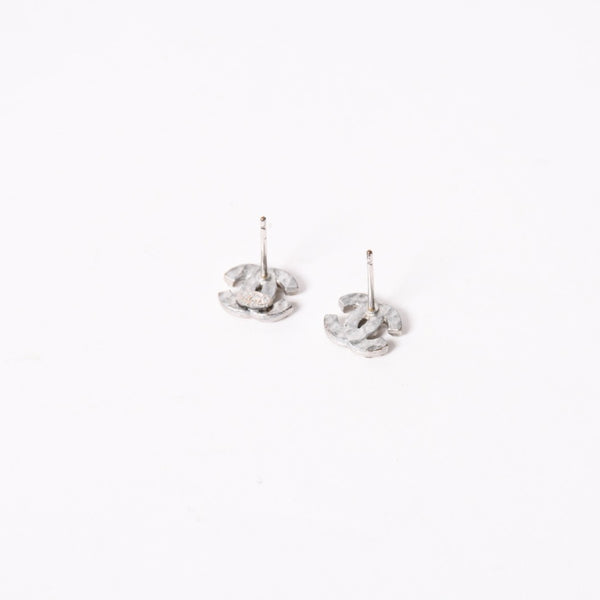 極美品 CHANEL シャネル ココマーク ピアス 重量約1.58g 06A刻印 ラインストーン メタル シルバー クリア 両耳用 中古 4a003135