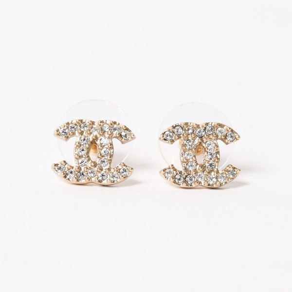Very good condition CHANEL Coco mark earrings Weight approx. 2.61g Engraved unclear Rhinestone Metal GP Clear Gold For both ears Used 4a003134
