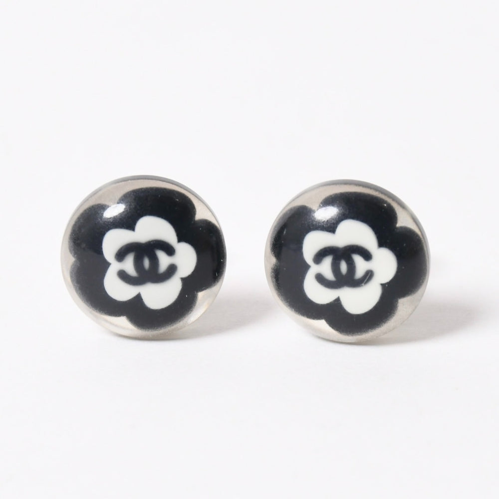 極美品 CHANEL シャネル ココマーク イヤリング 重量約3.91g 04S刻印 ボタン フラワー カメリア クリア 樹脂系 中古 4a003128