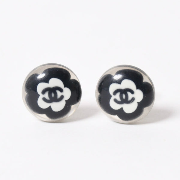 極美品 CHANEL シャネル ココマーク イヤリング 重量約3.91g 04S刻印 ボタン フラワー カメリア クリア 樹脂系 中古 4a003128