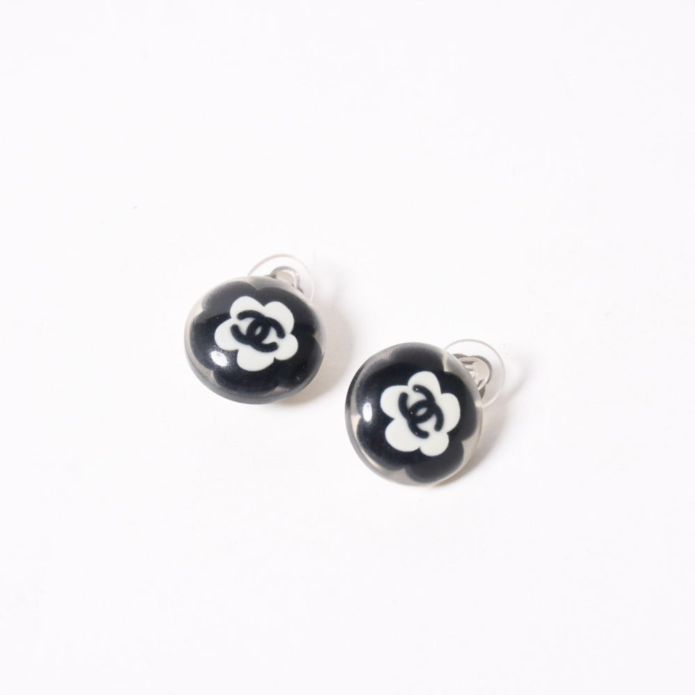 極美品 CHANEL シャネル ココマーク イヤリング 重量約3.91g 04S刻印 ボタン フラワー カメリア クリア 樹脂系 中古 4a003128