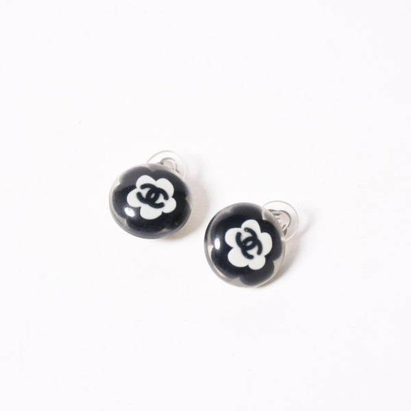 極美品 CHANEL シャネル ココマーク イヤリング 重量約3.91g 04S刻印 ボタン フラワー カメリア クリア 樹脂系 中古 4a003128