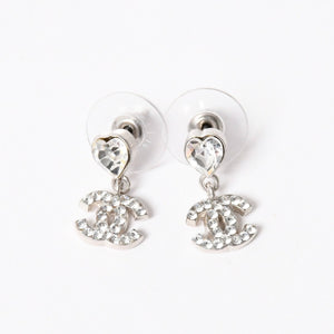 Very Good Condition CHANEL Coco Mark Drop Earrings Weight Approximately 2.61g 04A Engraved Heart Rhinestone Metal For Both Ears Used 4a003133