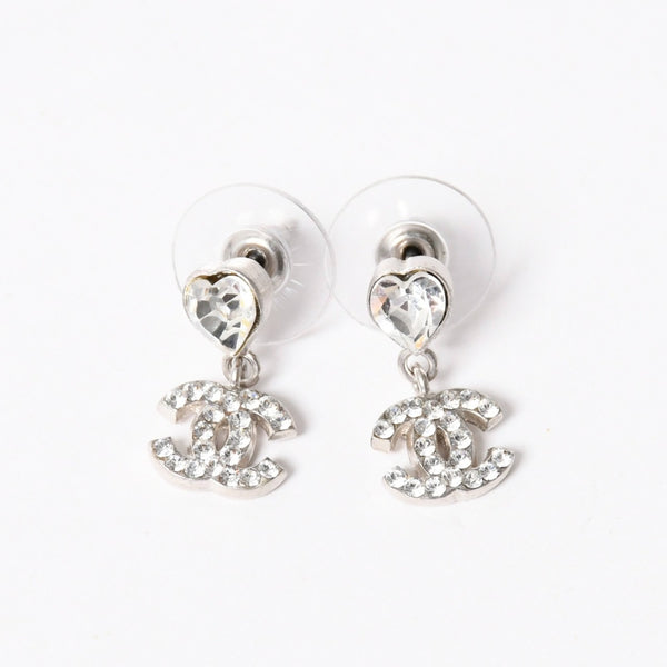 Very Good Condition CHANEL Coco Mark Drop Earrings Weight Approximately 2.61g 04A Engraved Heart Rhinestone Metal For Both Ears Used 4a003133