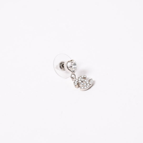Very Good Condition CHANEL Coco Mark Drop Earrings Weight Approximately 2.61g 04A Engraved Heart Rhinestone Metal For Both Ears Used 4a003133