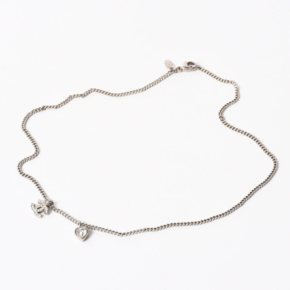 CHANEL シャネル ココマーク ネックレス 重量約6.86g 09C刻印 ハート メタル ラインストーン シルバー クリア 美品 中古 4a003143