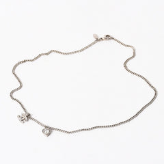 CHANEL Coco Mark Necklace Weight Approx. 6.86g 09C Engraved Heart Metal Rhinestone Silver Clear Good Condition Used 4a003143