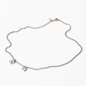 CHANEL Coco Mark Necklace Weight Approx. 6.86g 09C Engraved Heart Metal Rhinestone Silver Clear Good Condition Used 4a003143