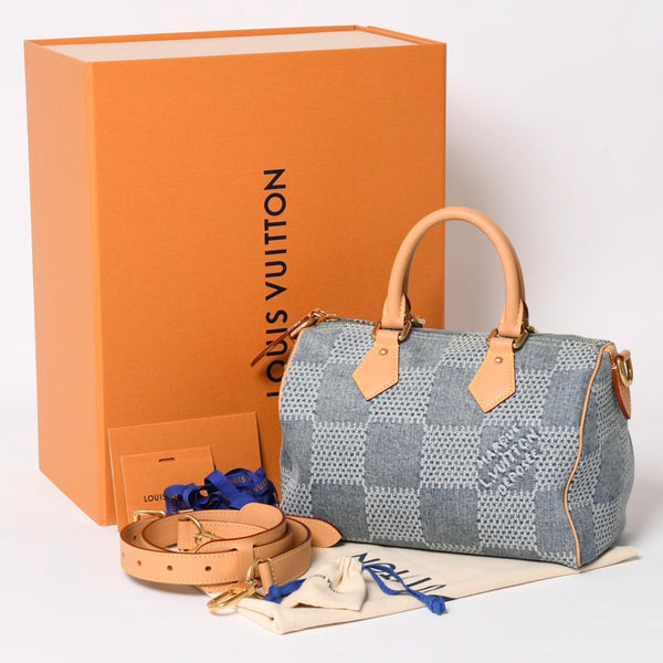 極美品 LOUIS VUITTON ルイヴィトン スピーディ バンドリエール 25 ダミエ デニム N40700 ゴールド金具 中古 4a004082