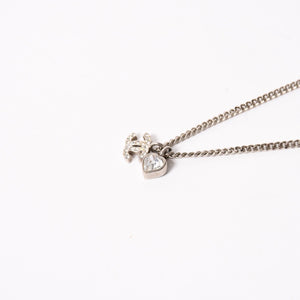 CHANEL Coco Mark Necklace Weight Approx. 6.86g 09C Engraved Heart Metal Rhinestone Silver Clear Good Condition Used 4a003143