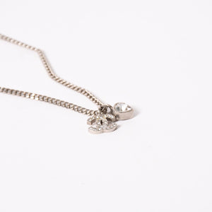 CHANEL Coco Mark Necklace Weight Approx. 6.86g 09C Engraved Heart Metal Rhinestone Silver Clear Good Condition Used 4a003143