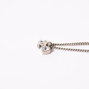 CHANEL Coco Mark Necklace Weight Approx. 6.86g 09C Engraved Heart Metal Rhinestone Silver Clear Good Condition Used 4a003143