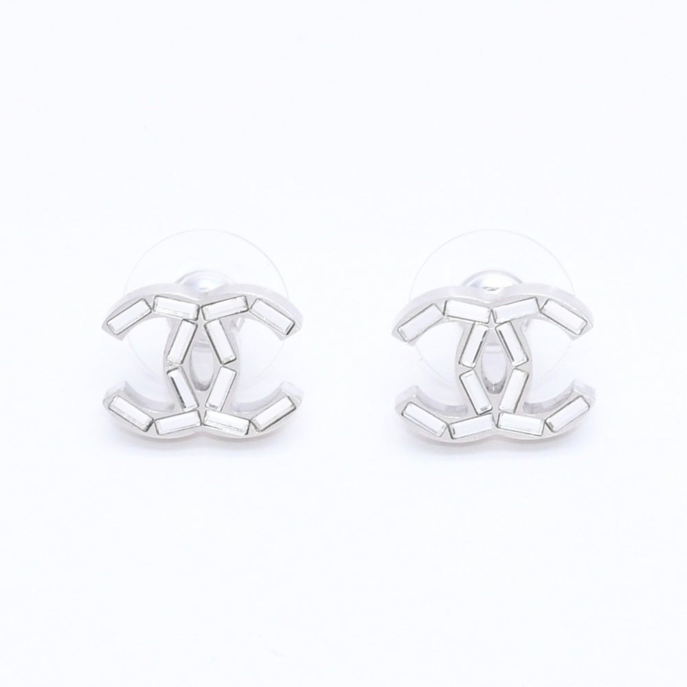 CHANEL シャネル ココマーク ピアス 重量約3.99g B11P刻印 ラインストーン メタル シルバー クリア 両耳用 美品 中古 4a003144