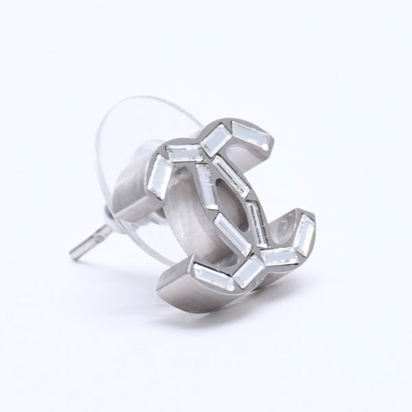 CHANEL シャネル ココマーク ピアス 重量約3.99g B11P刻印 ラインストーン メタル シルバー クリア 両耳用 美品 中古 4a003144