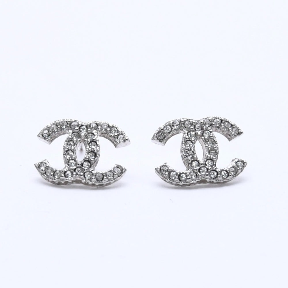 CHANEL シャネル ココマーク ピアス 重量約1.58g B15C刻印 ラインストーン メタル シルバー クリア 両耳用 美品 中古 4a003147