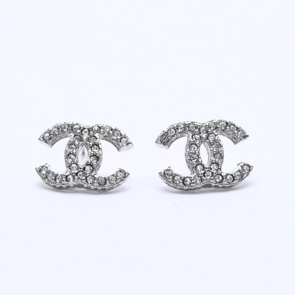 CHANEL シャネル ココマーク ピアス 重量約1.58g B15C刻印 ラインストーン メタル シルバー クリア 両耳用 美品 中古 4a003147