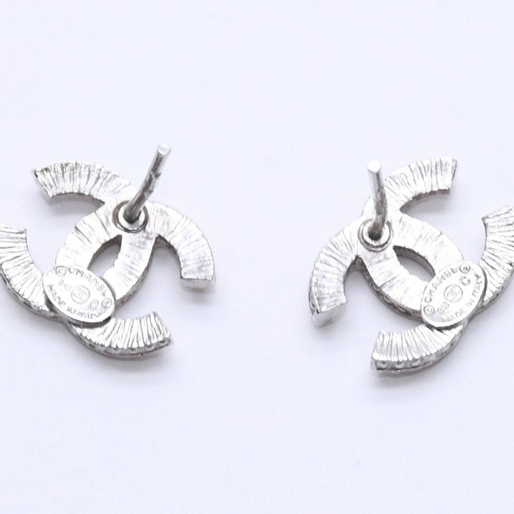 CHANEL Cocomark earrings Weight approx. 1.58g B15C engraved Rhinestone Metal Silver Clear For both ears Good condition Used 4a003147