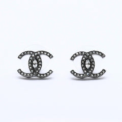 CHANEL シャネル ココマーク ピアス 重量約3.53g L21K刻印 ラインストーン メタル ガンメタ クリア 両耳用 美品 中古 4a003138