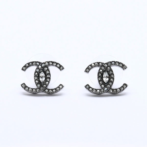 CHANEL シャネル ココマーク ピアス 重量約3.53g L21K刻印 ラインストーン メタル ガンメタ クリア 両耳用 美品 中古 4a003138