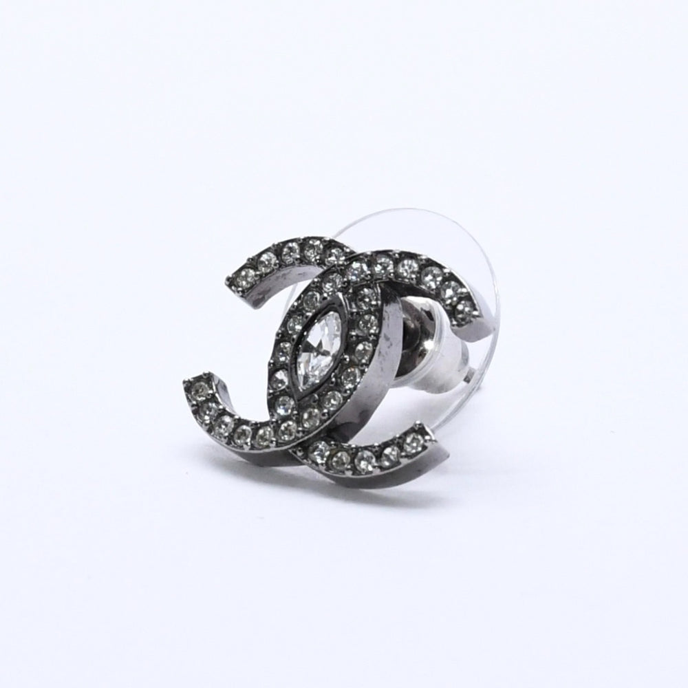 CHANEL シャネル ココマーク ピアス 重量約3.53g L21K刻印 ラインストーン メタル ガンメタ クリア 両耳用 美品 中古 4a003138
