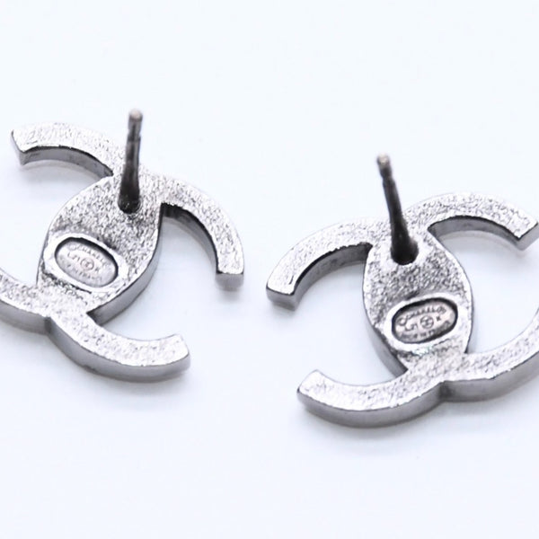 CHANEL シャネル ココマーク ピアス 重量約3.53g L21K刻印 ラインストーン メタル ガンメタ クリア 両耳用 美品 中古 4a003138