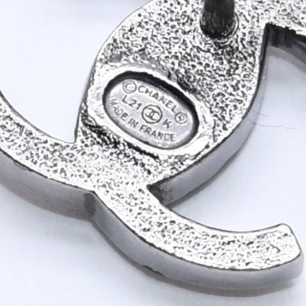 CHANEL シャネル ココマーク ピアス 重量約3.53g L21K刻印 ラインストーン メタル ガンメタ クリア 両耳用 美品 中古 4a003138
