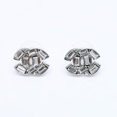 CHANEL Cocomark earrings Weight approx. 4.57g 01P stamp Rhinestone Metal Clear Silver For both ears Good used 4a003123