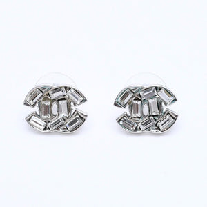 CHANEL Cocomark earrings Weight approx. 4.57g 01P stamp Rhinestone Metal Clear Silver For both ears Good used 4a003123