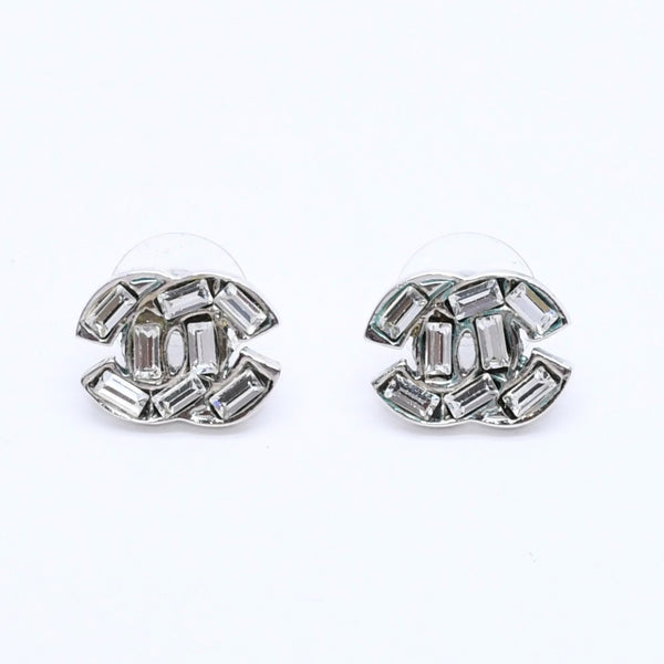 CHANEL Cocomark earrings Weight approx. 4.57g 01P stamp Rhinestone Metal Clear Silver For both ears Good used 4a003123