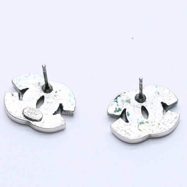 CHANEL Cocomark earrings Weight approx. 4.57g 01P stamp Rhinestone Metal Clear Silver For both ears Good used 4a003123