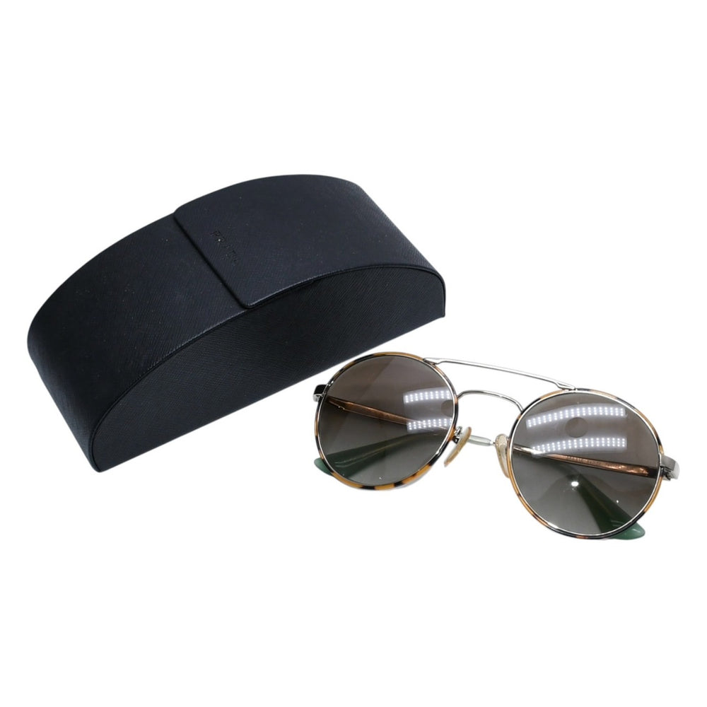 極美品 PRADA プラダ ラウンド型サングラス ハバナ柄 メタルフレーム メガネ アクセサリー アイウェア 54□22 7S0-4K1 SPR51S 中古 4a002968