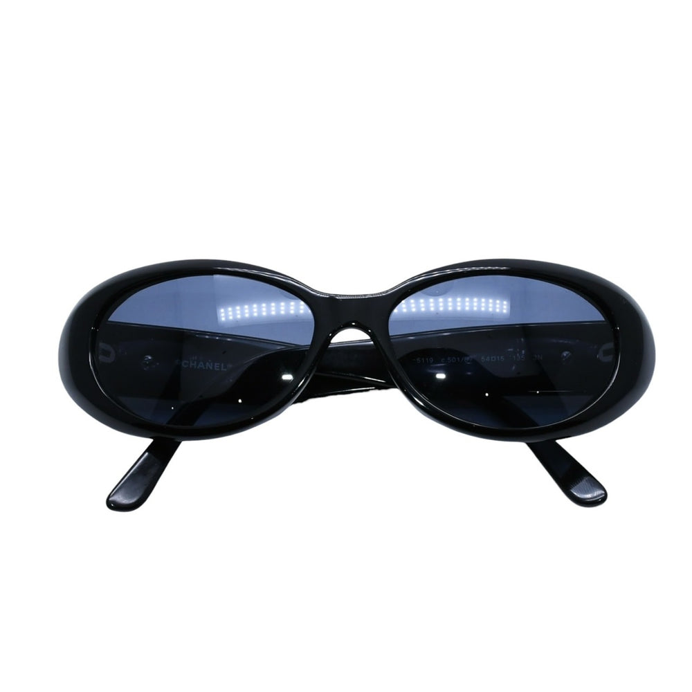 極美品 CHANEL シャネル オバール型シェイプサングラス ブラックフレーム シャネルロゴ メガネ アイウェア 5119 中古 4a002965